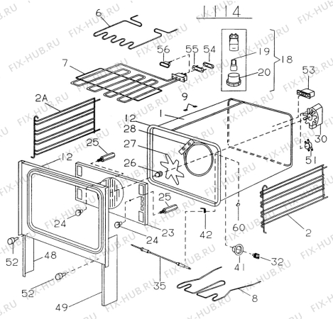 Взрыв-схема плиты (духовки) Elektra EL4670 - Схема узла H20 Oven primary (large) D